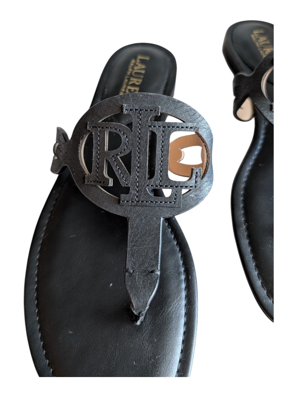Lauren Ralph Lauren Black Logo Thong Sandals - Picture 4 of 7